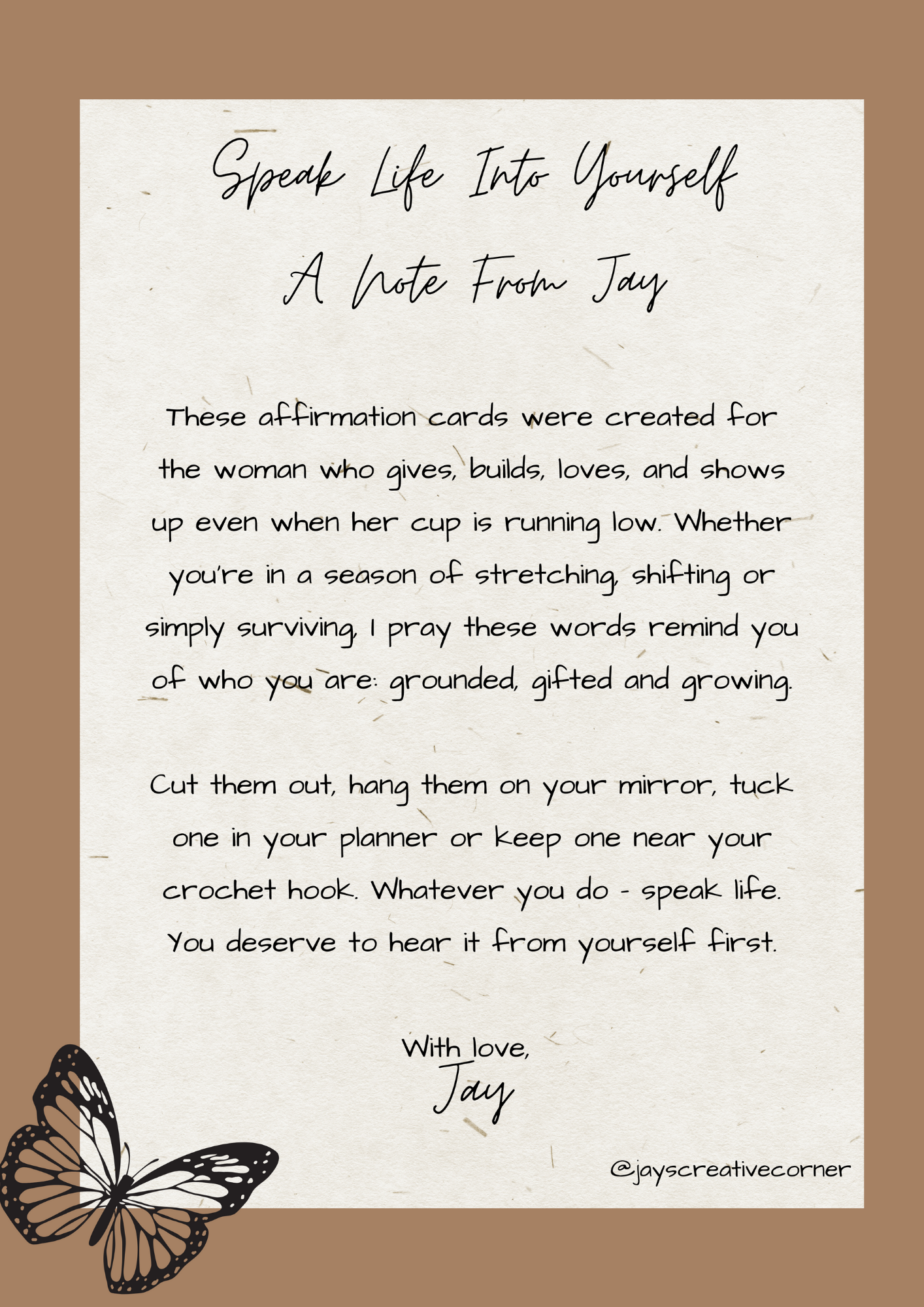 Speak Life Into Yourself - Affirmation Card Set